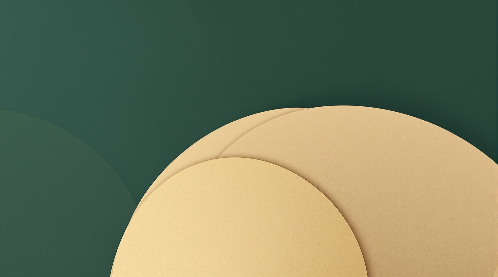 A clock like circular form divided into two unequal geometric segments by a clean line, on a dark green background